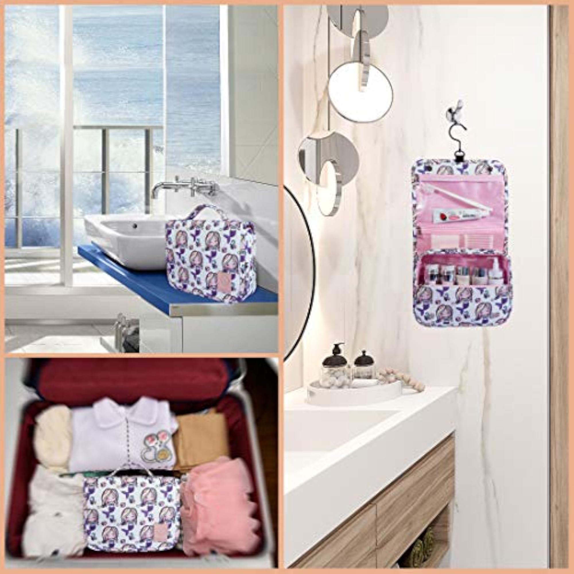 Pink Hanging Travel Toiletry Kit Bag, Compact Organizer